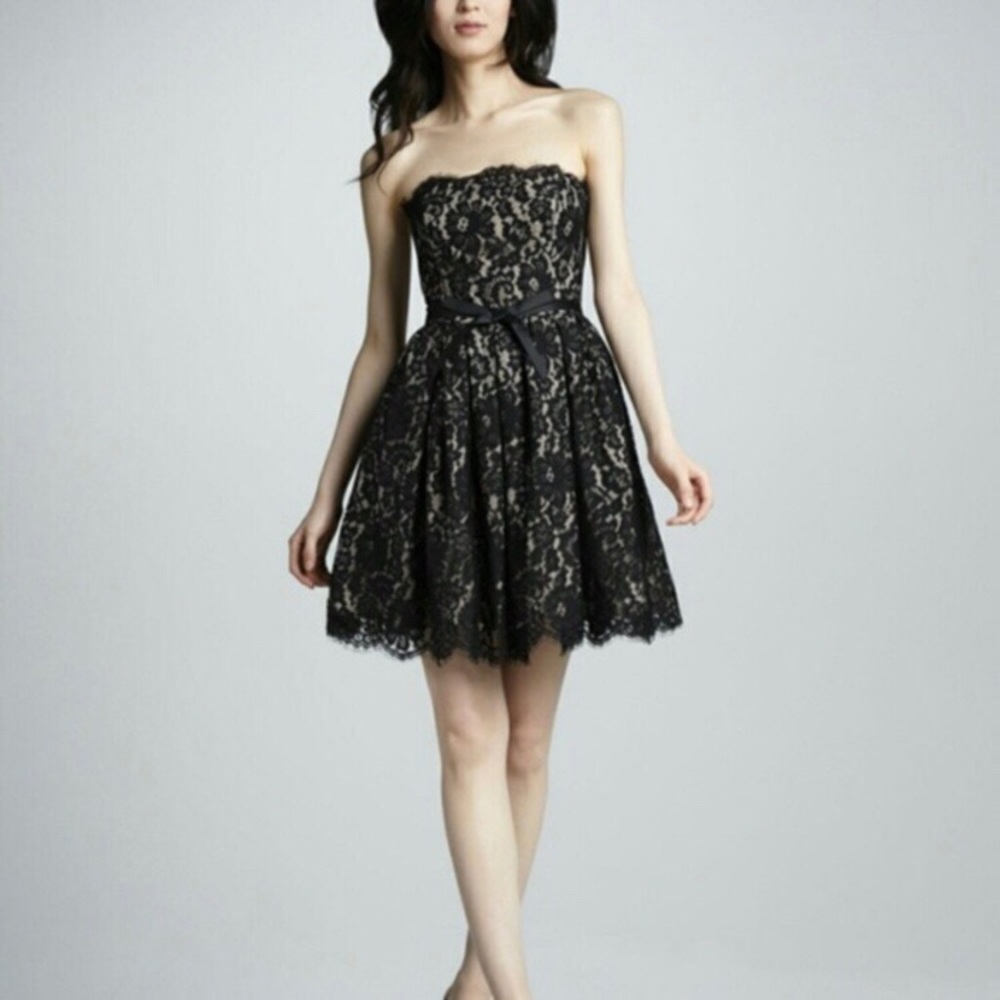 Robert Rodriguez Elegant Black Lace Strapless Dress